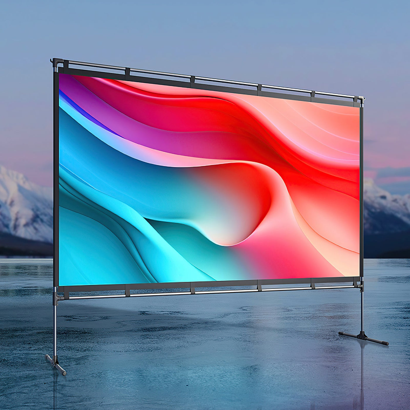 100 Inch portable projector screen front view with scene