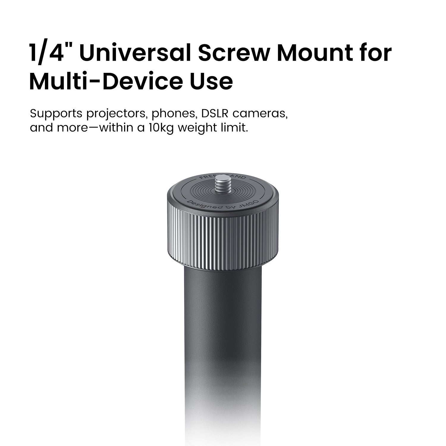 JMGO mini floor stand with universal screw mount, supporting projectors, phones, and devices up to 10kg
