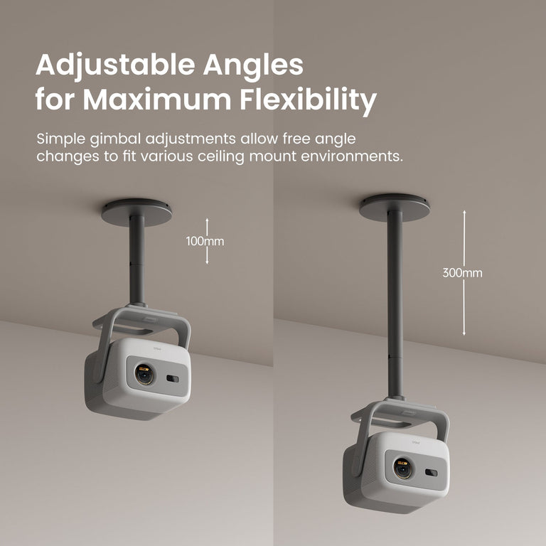 JMGO ceiling mount for mini projectors, adjustable 100–300mm for different ceiling heights, compatible with N1S 4K, N1S, N1, and PicoFlix.