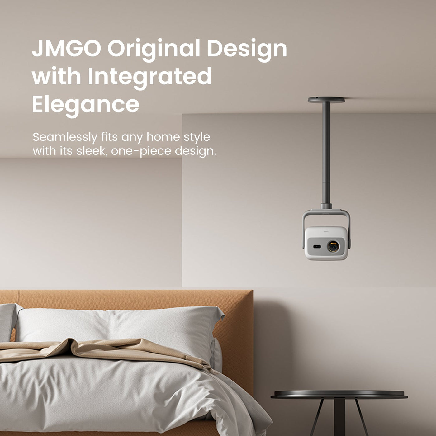 JMGO mini ceiling mount with sleek one-piece design for secure, flexible installation of mini projectors in home theaters