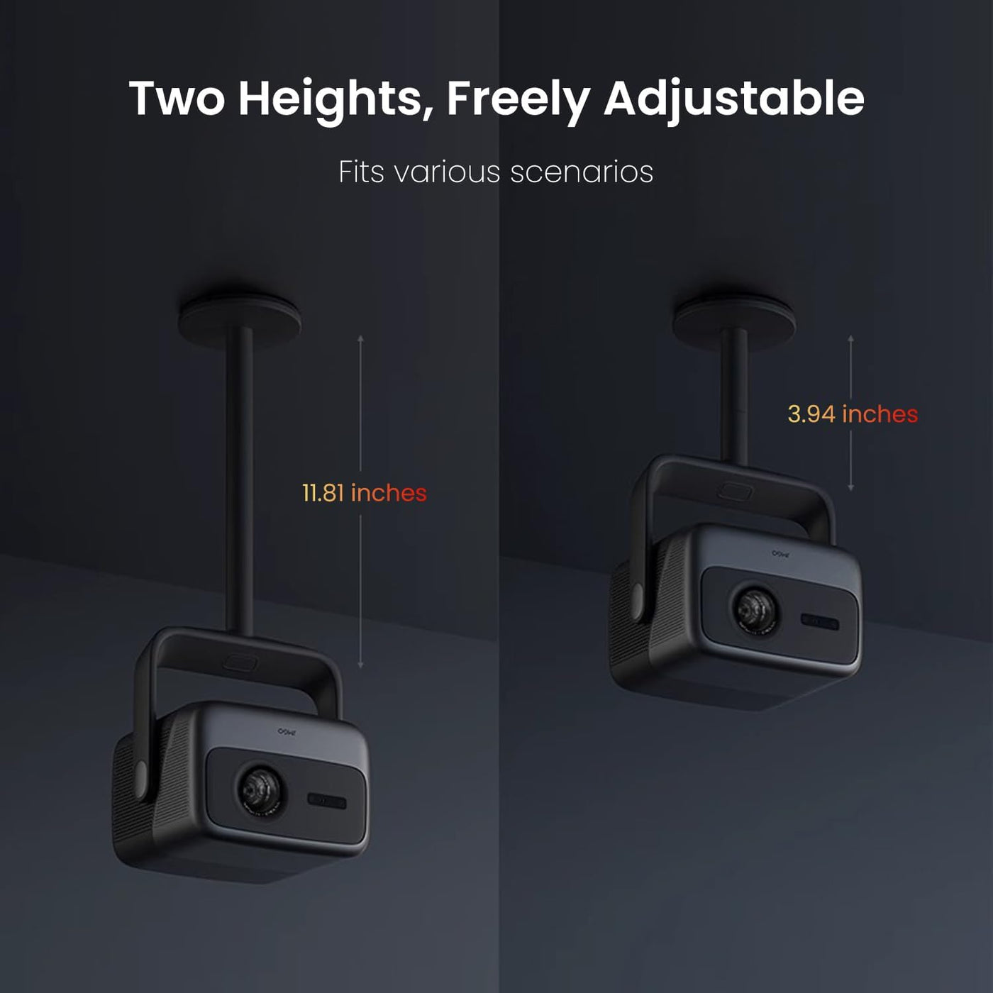 JMGO ceiling mount support two heights which can fits various scenarios