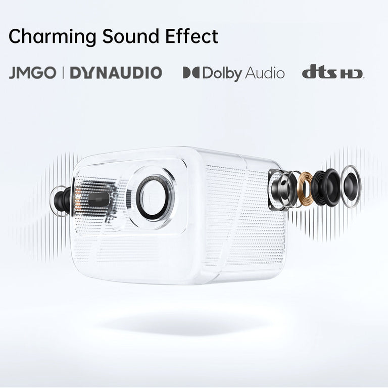 JMGO N1 home projector featuring immersive Dolby audio, delivering high-quality sound for a cinematic and engaging home theater experience