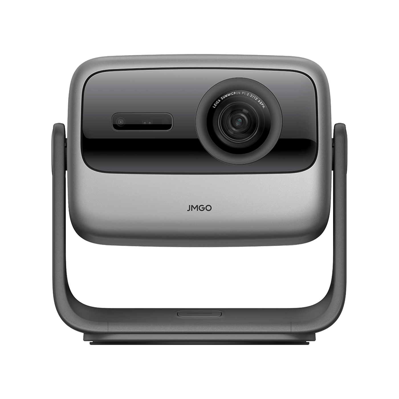 Front view of the black JMGO N1 Ultra 4K portable projector with integrated gimbal design for cinematic home theater viewing