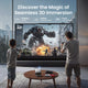 Two people playing a video game on a large screen with JMGO N1S 4K gaming projector, featuring 3D immersive display, HDMI 2.1, 240Hz refresh rate, and 17ms low latency for smooth home gaming experience.