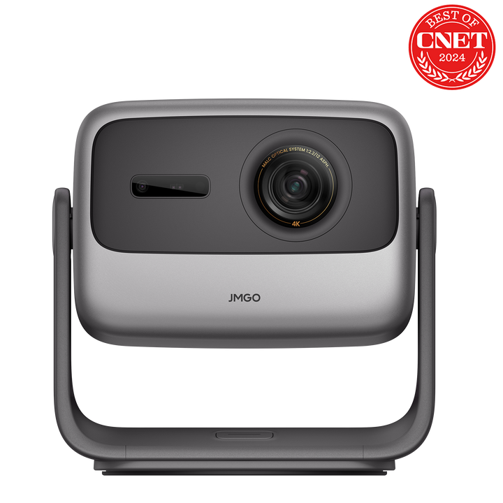 JMGO N1S Pro 4k Portable Projector front view with CNET 2024 awards
