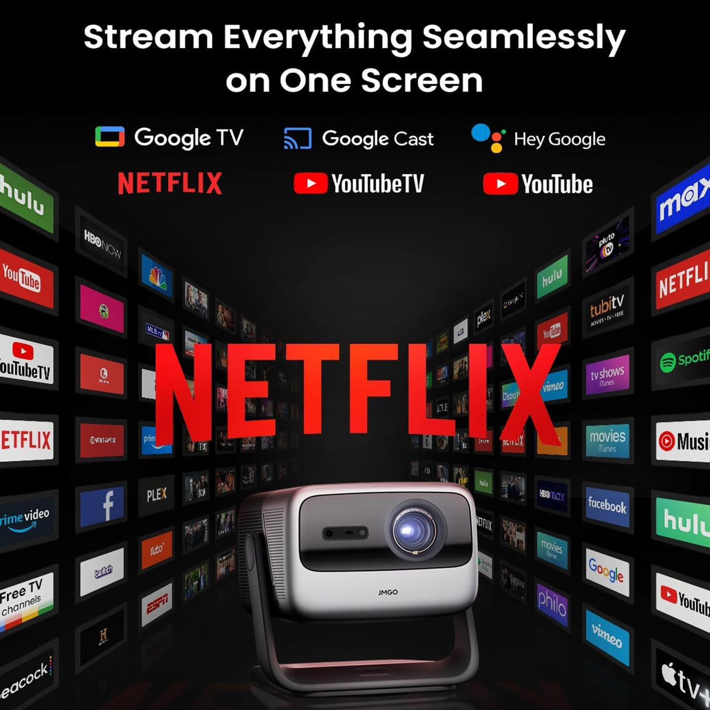 JMGO N1S Ultimate 4K Gimbal Triple Laser Projector with google tv