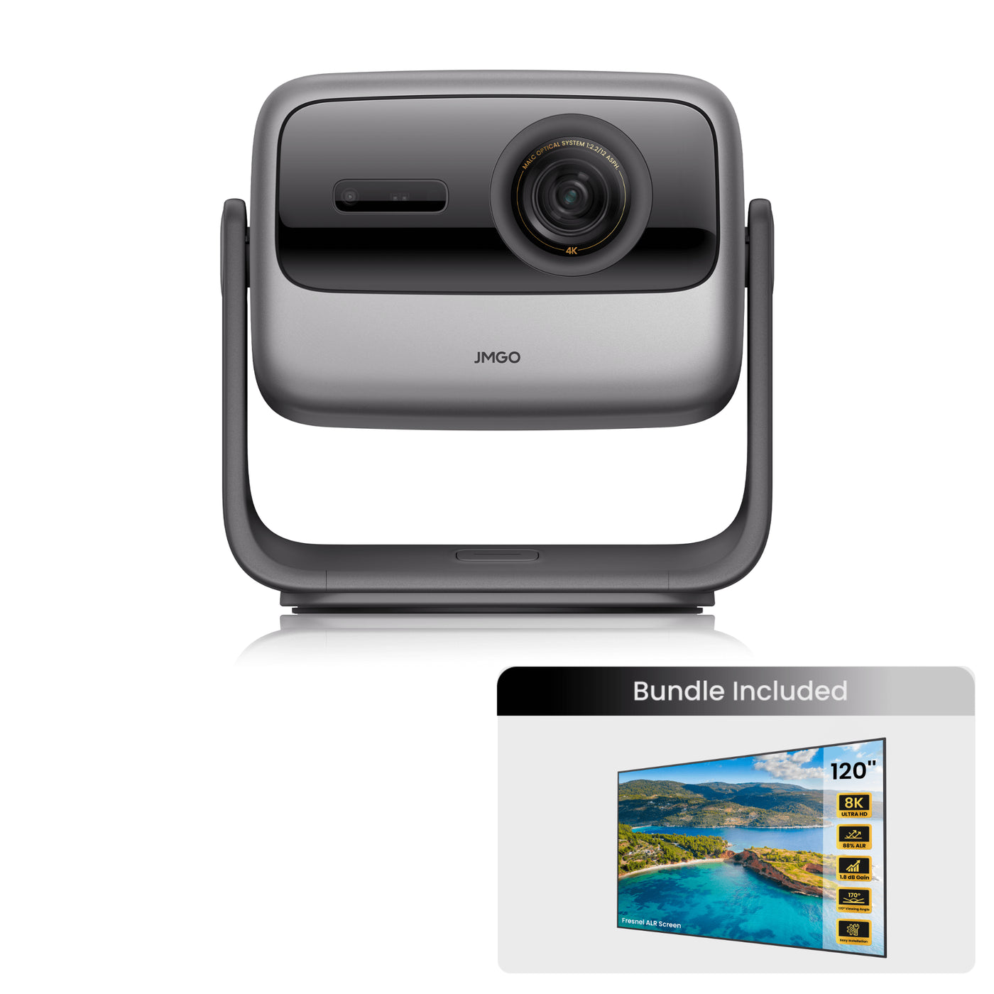 JMGO N1S Ultimate 4K Projector Bundle with 120inch Fresnel ALR Screen 