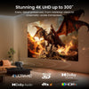 Large screen displaying a dragon and warrior scene with 4K UHD branding in a living room.