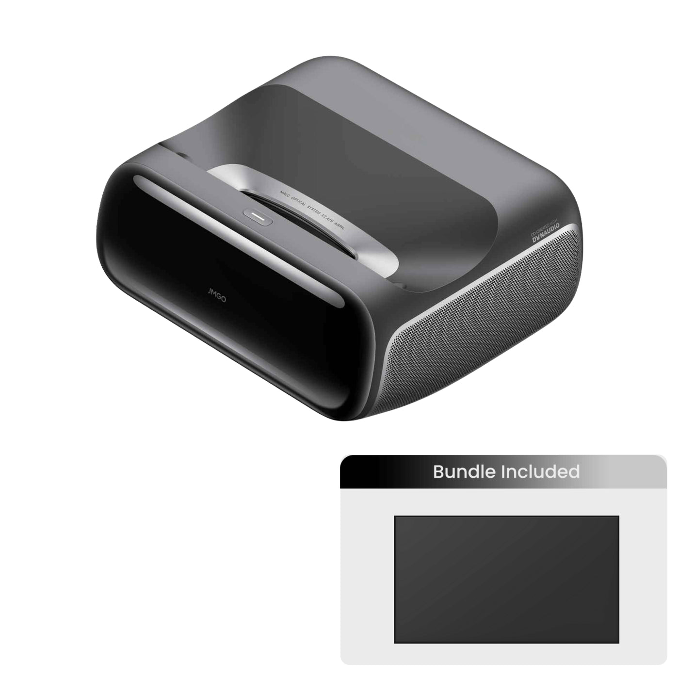 JMGO O2S Ultra 4K ultra short throw projector with 100-inch Fresnel ALR screen bundle for home theater setup