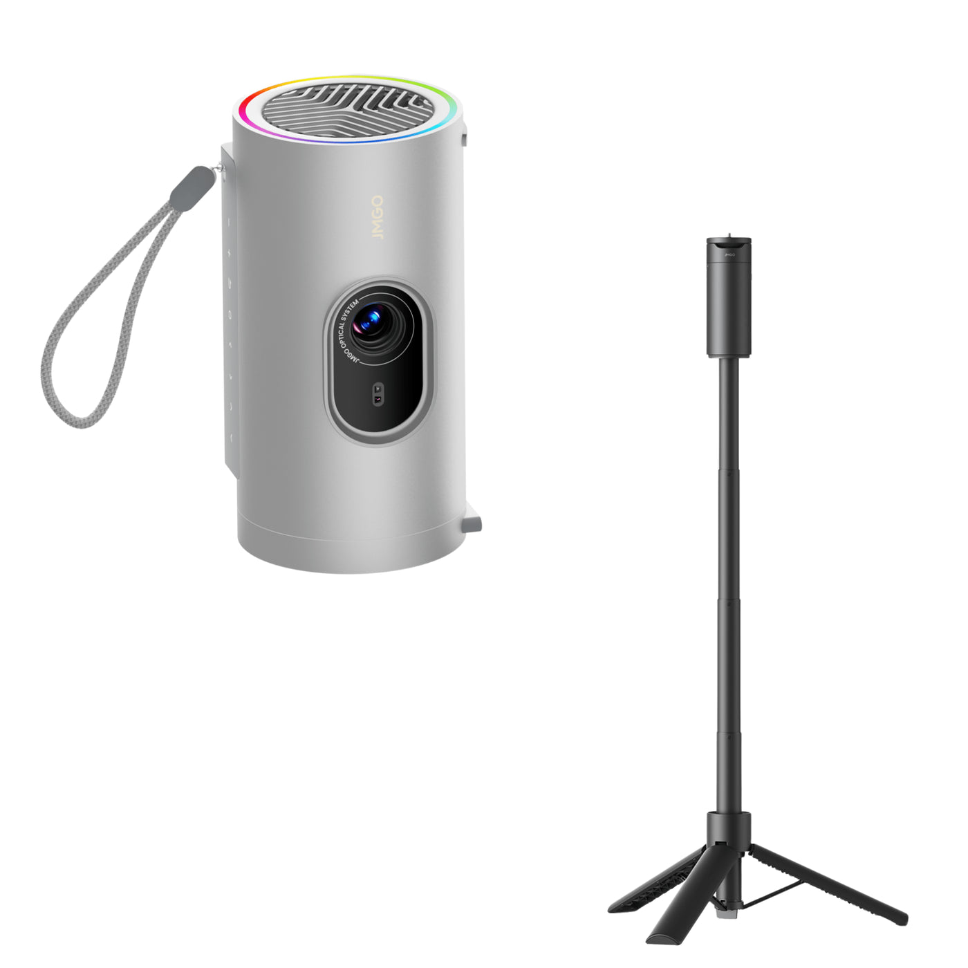 JMGO PicoPlay White Portable Projector with Black power bank stand