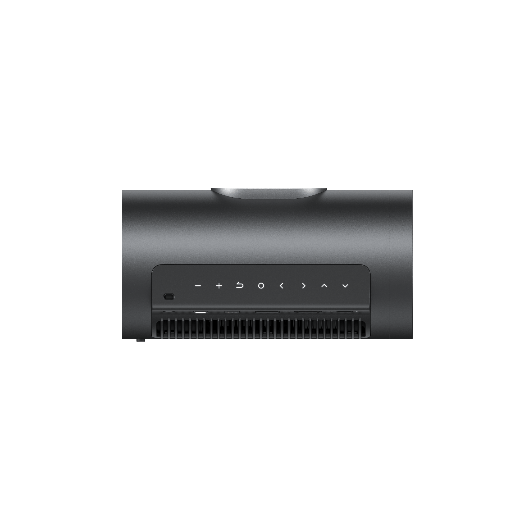 JMGO PicoPlay+ black portable outdoor projector rear button displayed