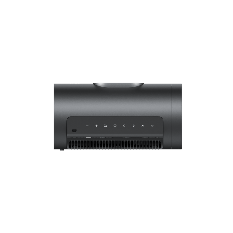 JMGO PicoPlay+ black portable outdoor projector rear button displayed