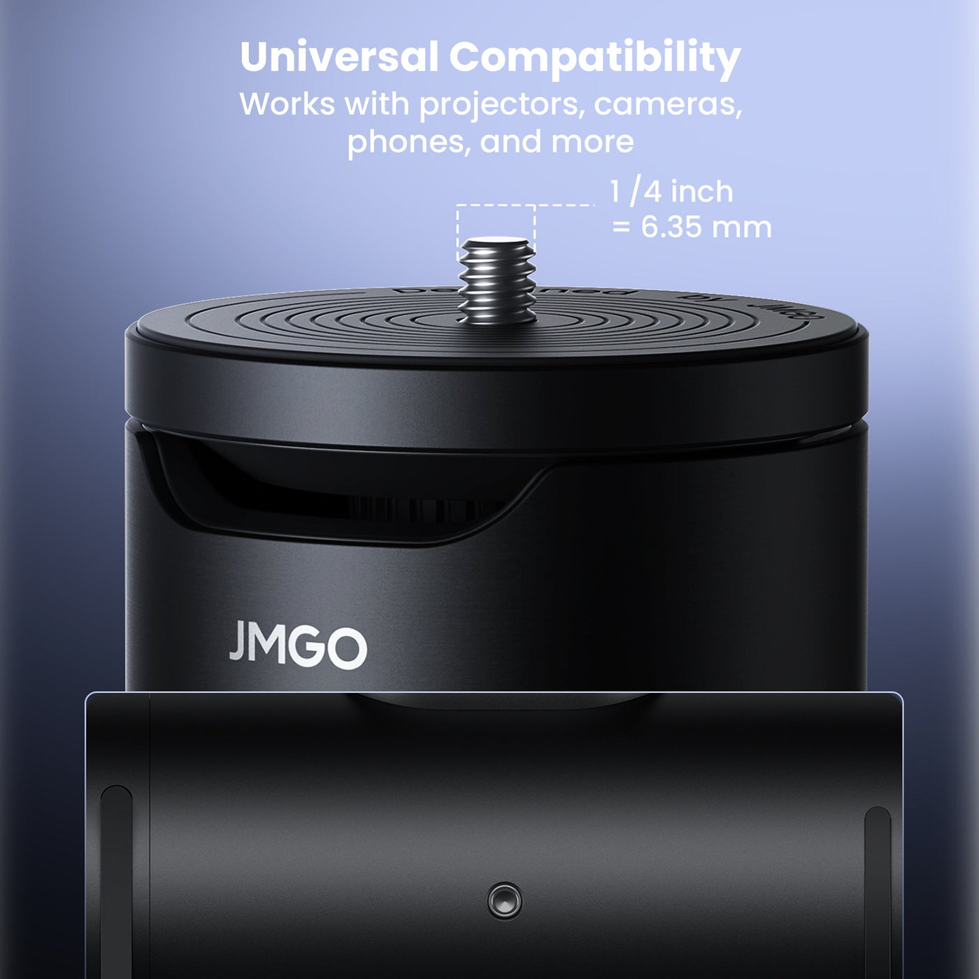 JMGO black universal tripod stand compatible with projectors, cameras, phones, and other devices, adjustable and portable tripod stand